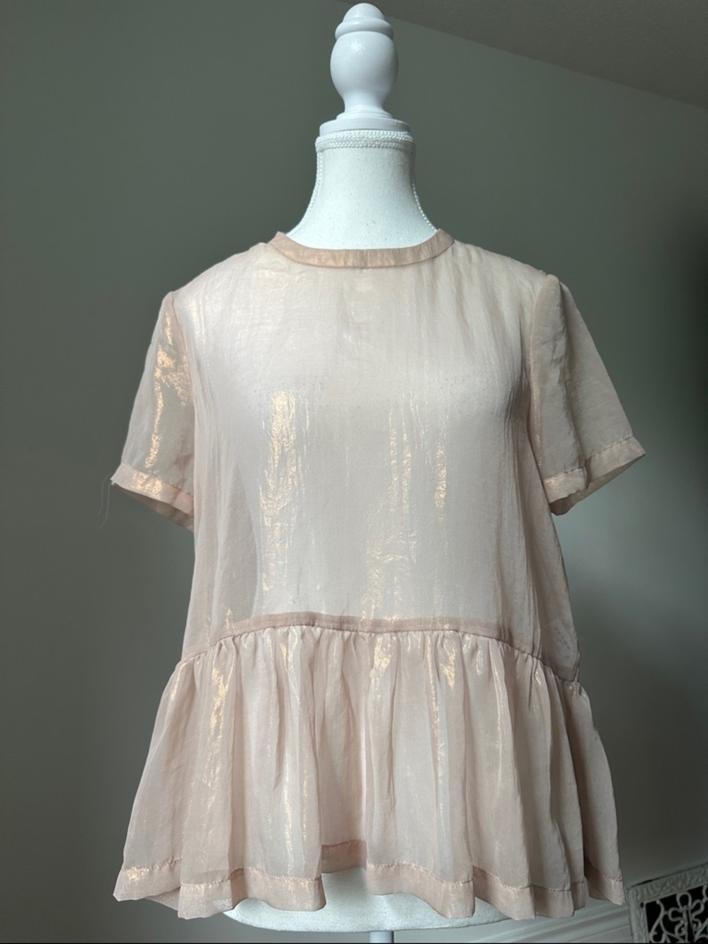 KIMCHI BLUE Sheer Pink Gold Shimmer Festival Fairy Peplum Short Sleeve Small